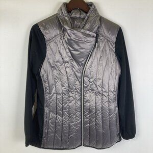 Calvin Klein Womens Size 0X Knit Sleeves Puffer Jacket Duck Down Silver Black